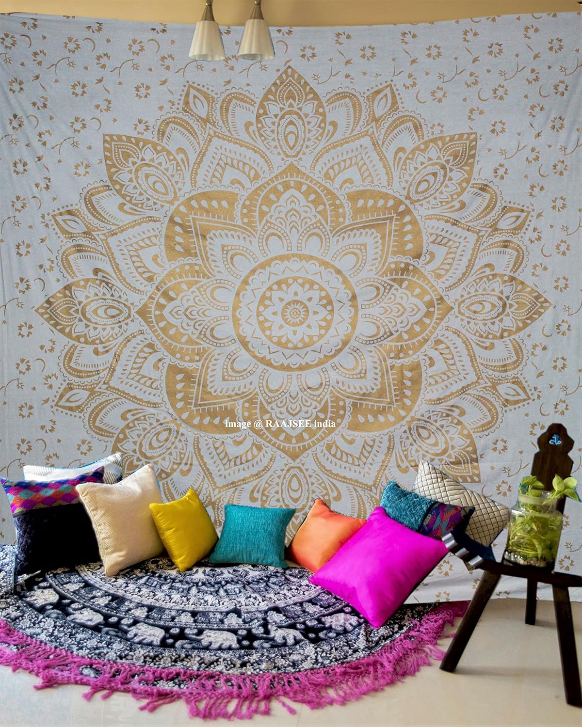 Large Green Ombre Mandala Tapestry Wall Hanging,Indian Cotton Beach Throw Blanket Hippie Queen Boho Décor,Meditation Yoga Mat Rugs,82x92 Inches