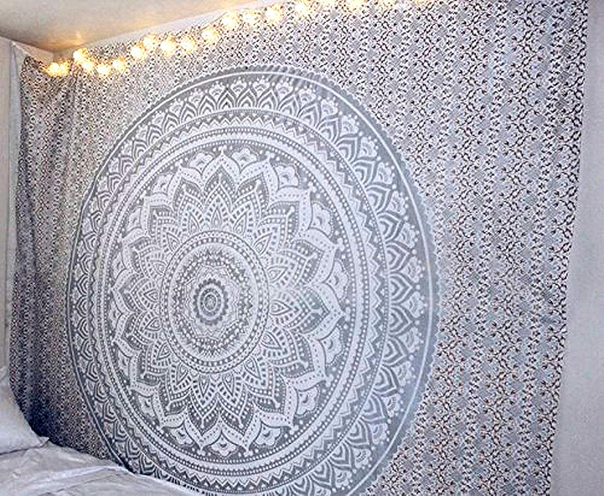 Large Green Ombre Mandala Tapestry Wall Hanging,Indian Cotton Beach Throw Blanket Hippie Queen Boho Décor,Meditation Yoga Mat Rugs,82x92 Inches