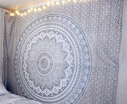 Large Green Ombre Mandala Tapestry Wall Hanging,Indian Cotton Beach Throw Blanket Hippie Queen Boho Décor,Meditation Yoga Mat Rugs,82x92 Inches