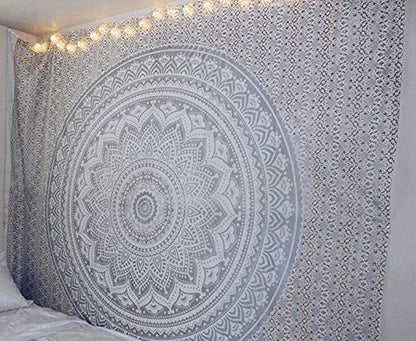 Large Green Ombre Mandala Tapestry Wall Hanging,Indian Cotton Beach Throw Blanket Hippie Queen Boho Décor,Meditation Yoga Mat Rugs,82x92 Inches
