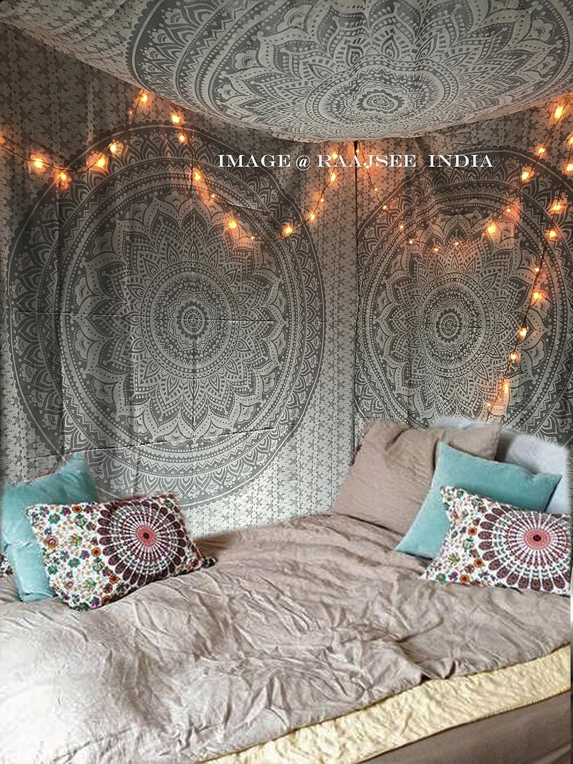 Large Green Ombre Mandala Tapestry Wall Hanging,Indian Cotton Beach Throw Blanket Hippie Queen Boho Décor,Meditation Yoga Mat Rugs,82x92 Inches