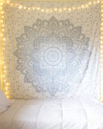 Large Green Ombre Mandala Tapestry Wall Hanging,Indian Cotton Beach Throw Blanket Hippie Queen Boho Décor,Meditation Yoga Mat Rugs,82x92 Inches