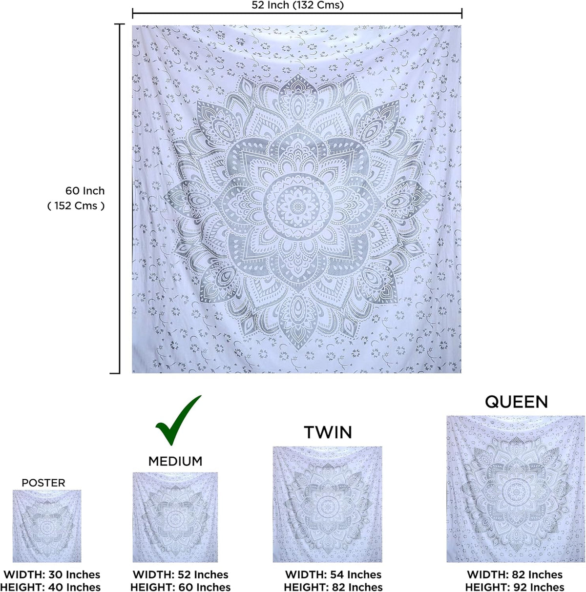 Large Green Ombre Mandala Tapestry Wall Hanging,Indian Cotton Beach Throw Blanket Hippie Queen Boho Décor,Meditation Yoga Mat Rugs,82x92 Inches