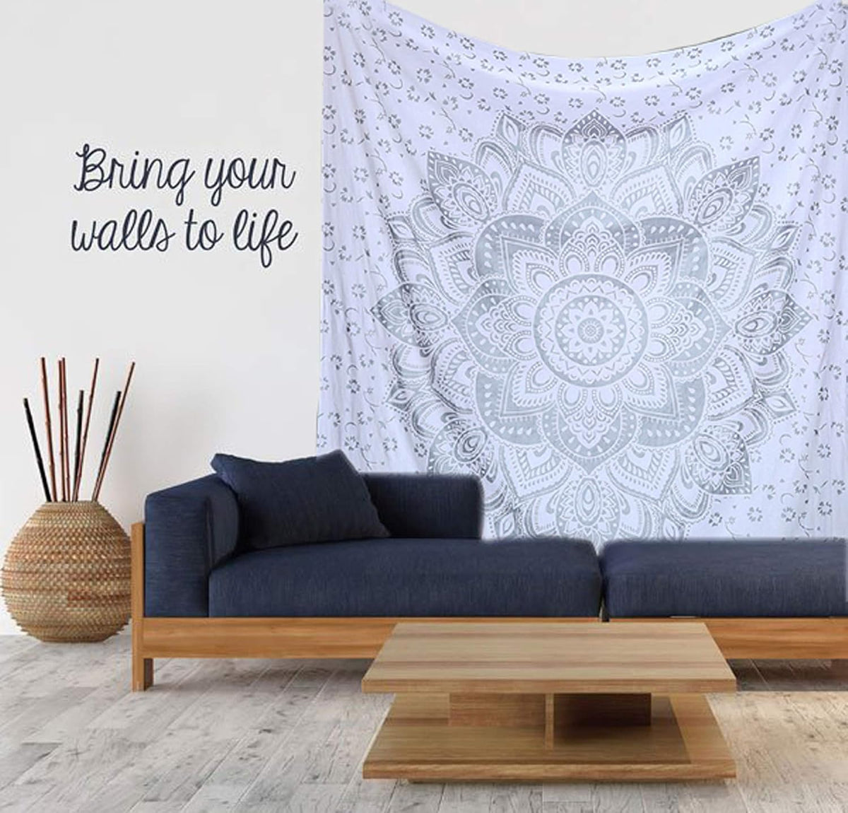 Large Green Ombre Mandala Tapestry Wall Hanging,Indian Cotton Beach Throw Blanket Hippie Queen Boho Décor,Meditation Yoga Mat Rugs,82x92 Inches