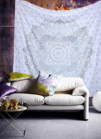 Large Green Ombre Mandala Tapestry Wall Hanging,Indian Cotton Beach Throw Blanket Hippie Queen Boho Décor,Meditation Yoga Mat Rugs,82x92 Inches