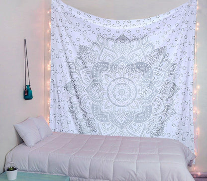 Large Green Ombre Mandala Tapestry Wall Hanging,Indian Cotton Beach Throw Blanket Hippie Queen Boho Décor,Meditation Yoga Mat Rugs,82x92 Inches