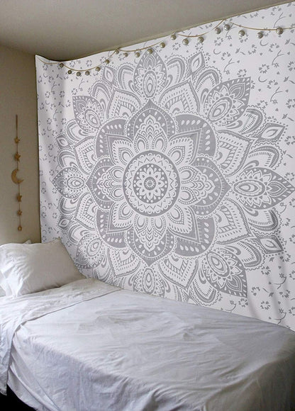 Large Green Ombre Mandala Tapestry Wall Hanging,Indian Cotton Beach Throw Blanket Hippie Queen Boho Décor,Meditation Yoga Mat Rugs,82x92 Inches