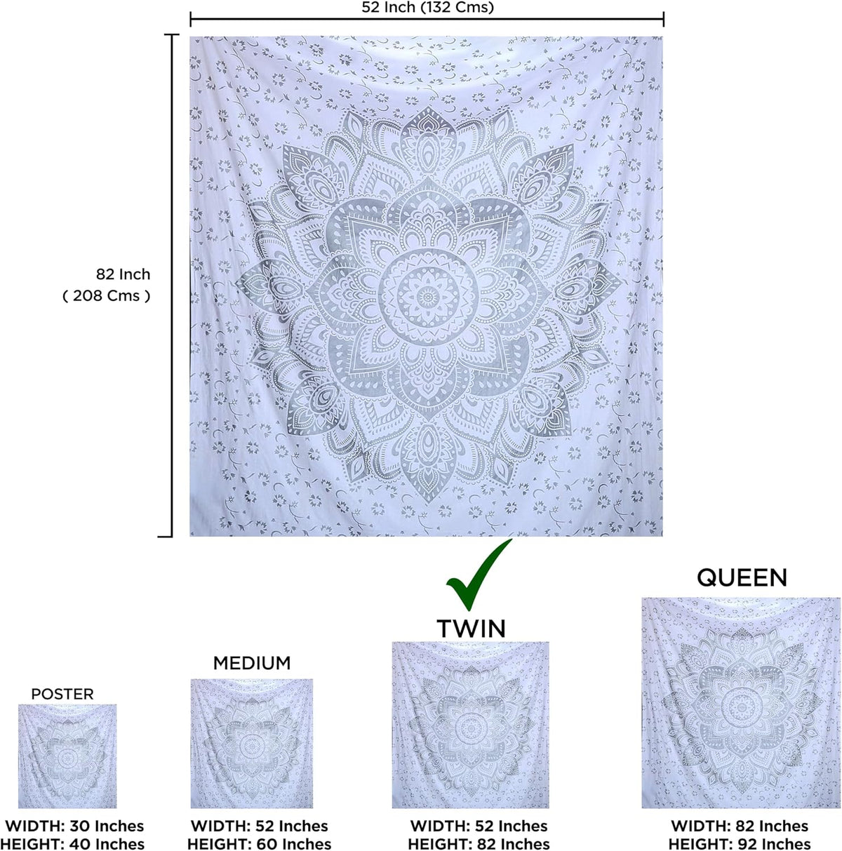 Large Green Ombre Mandala Tapestry Wall Hanging,Indian Cotton Beach Throw Blanket Hippie Queen Boho Décor,Meditation Yoga Mat Rugs,82x92 Inches