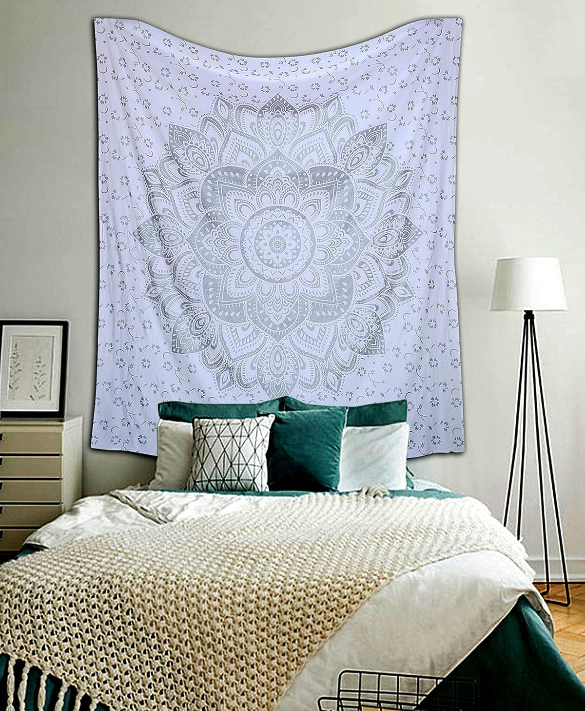 Large Green Ombre Mandala Tapestry Wall Hanging,Indian Cotton Beach Throw Blanket Hippie Queen Boho Décor,Meditation Yoga Mat Rugs,82x92 Inches