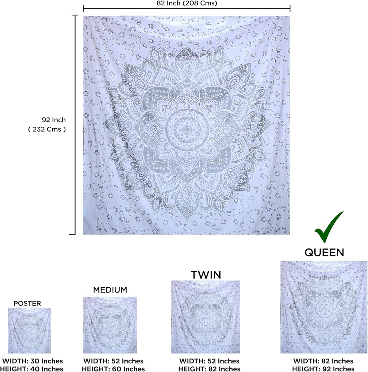 Large Green Ombre Mandala Tapestry Wall Hanging,Indian Cotton Beach Throw Blanket Hippie Queen Boho Décor,Meditation Yoga Mat Rugs,82x92 Inches