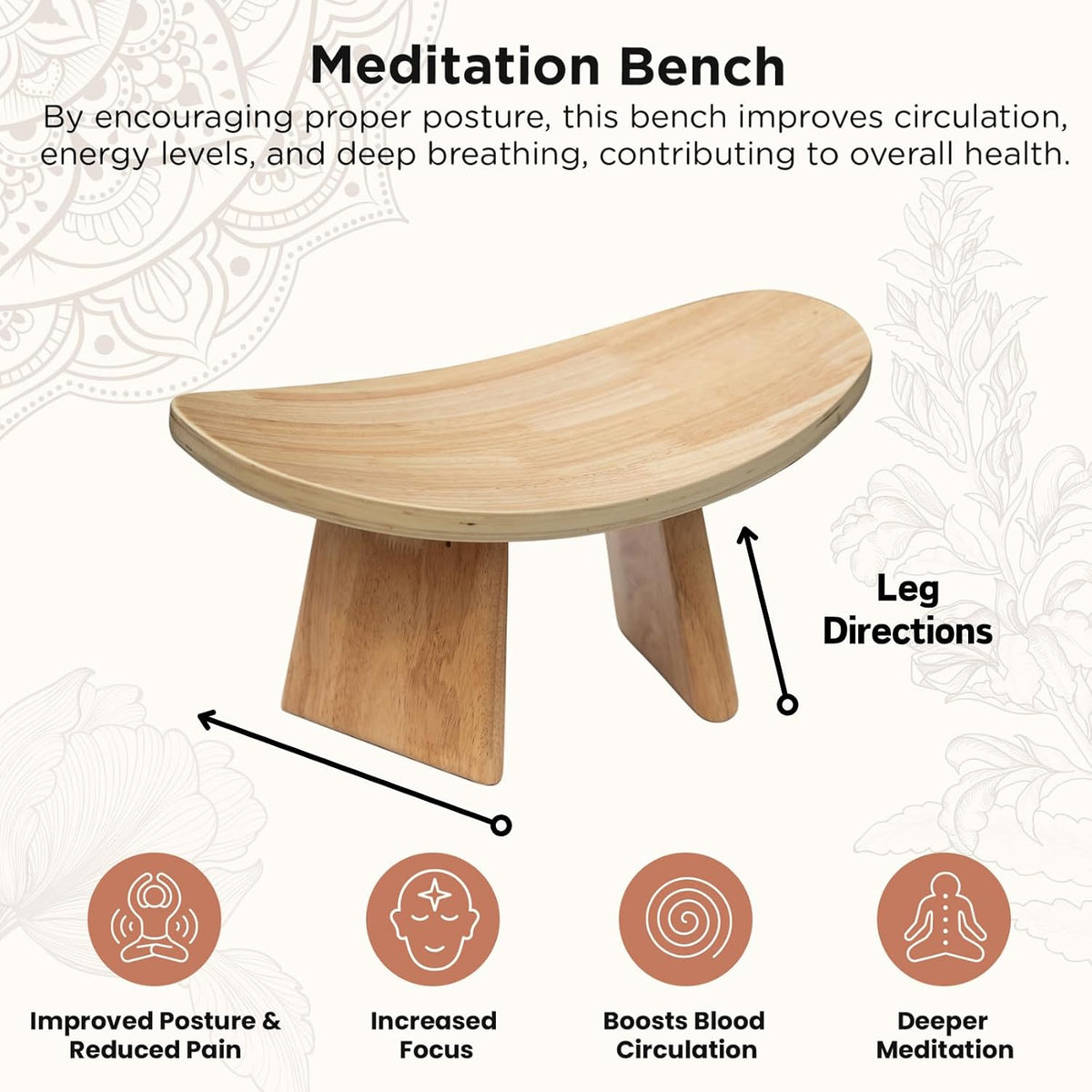 Ergonomic Wooden Meditation Bench for Seiza & Yoga Practice - Natural Portable Kneeling Seat for Travel & Prayer