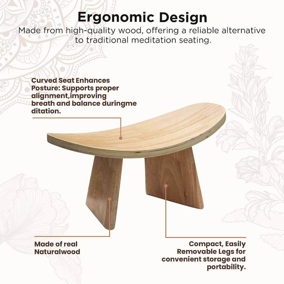 Ergonomic Wooden Meditation Bench for Seiza & Yoga Practice - Natural Portable Kneeling Seat for Travel & Prayer