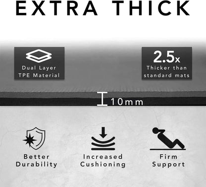 Large Workout Mat - 10mm Extra Thick Exercise Mat & Wide Yoga Mat, 72"x32"