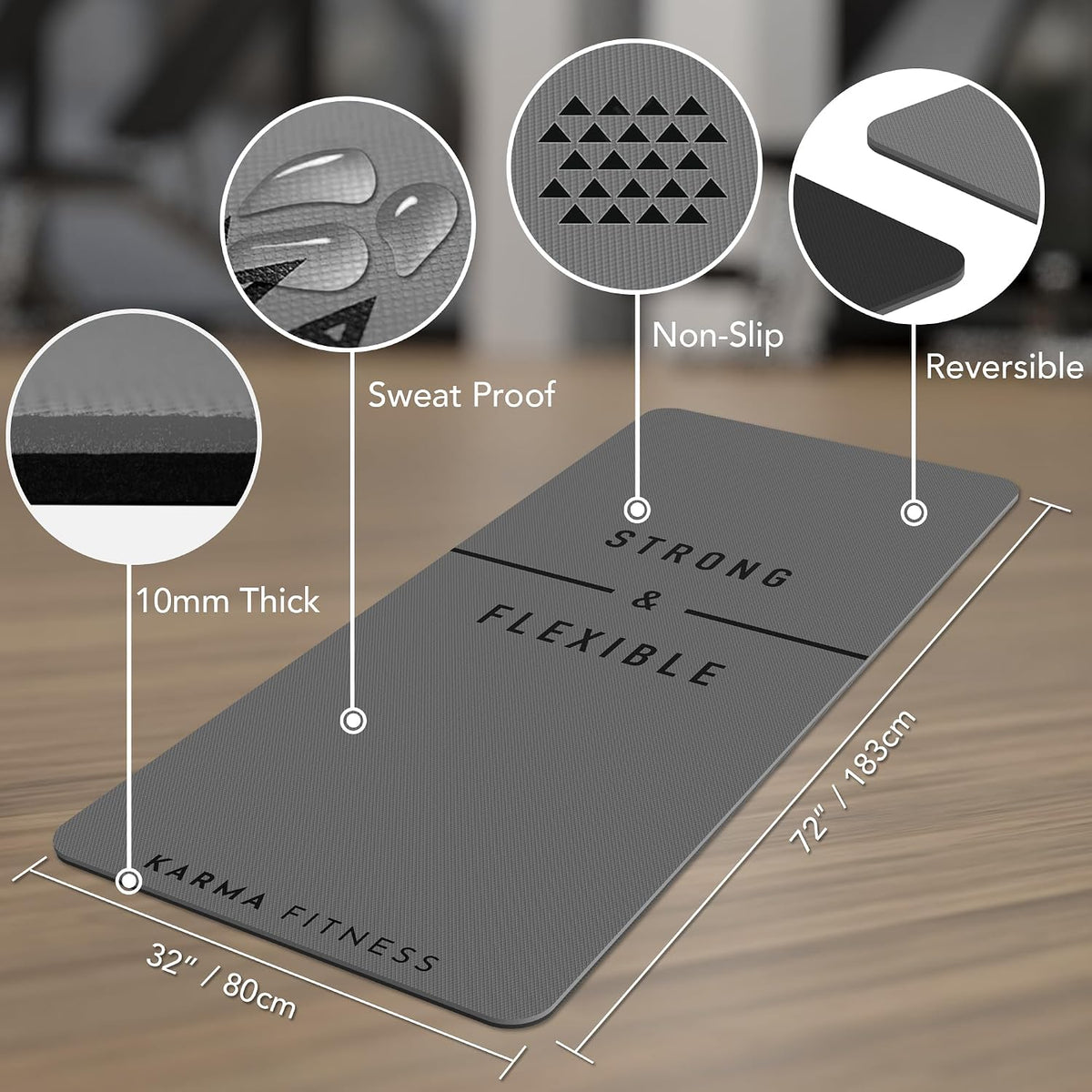 Large Workout Mat - 10mm Extra Thick Exercise Mat & Wide Yoga Mat, 72"x32"