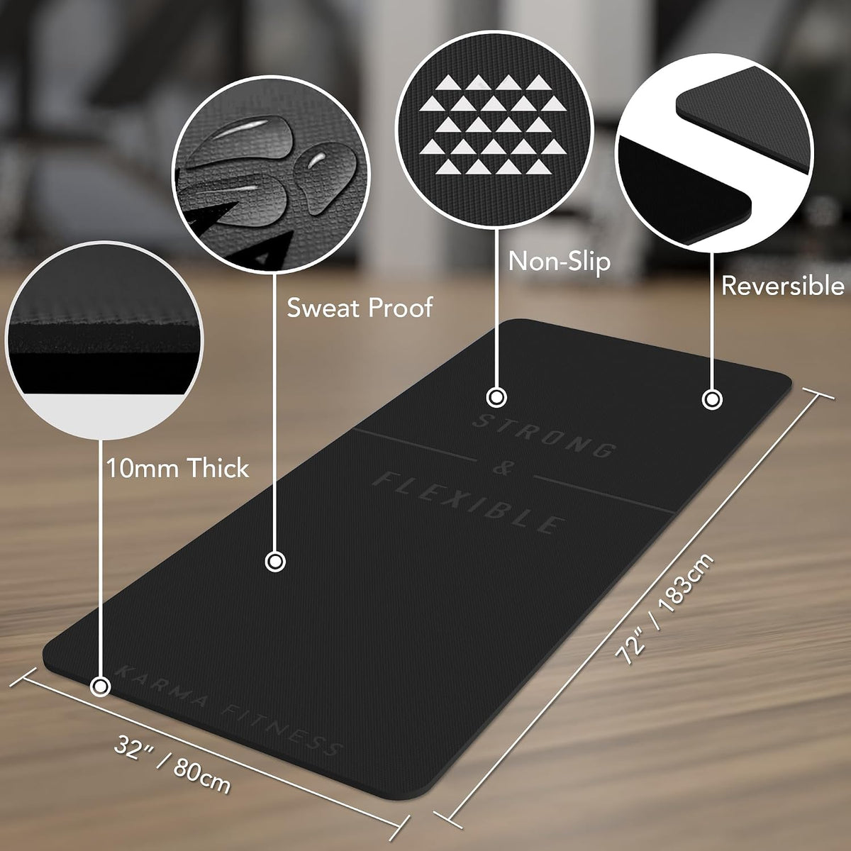 Large Workout Mat - 10mm Extra Thick Exercise Mat & Wide Yoga Mat, 72"x32"