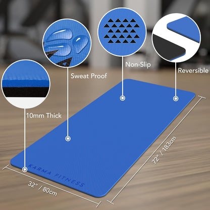 Large Workout Mat - 10mm Extra Thick Exercise Mat & Wide Yoga Mat, 72"x32"