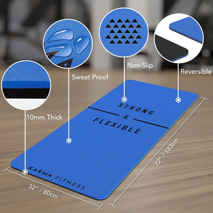 Large Workout Mat - 10mm Extra Thick Exercise Mat & Wide Yoga Mat, 72"x32"