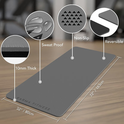 Large Workout Mat - 10mm Extra Thick Exercise Mat & Wide Yoga Mat, 72"x32"