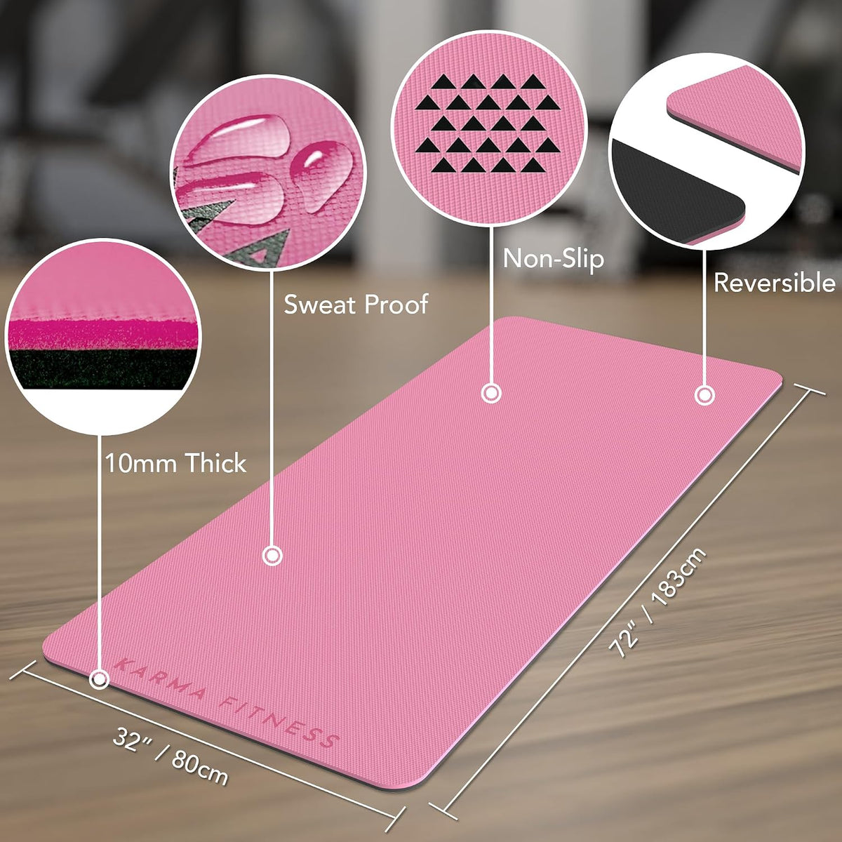 Large Workout Mat - 10mm Extra Thick Exercise Mat & Wide Yoga Mat, 72"x32"