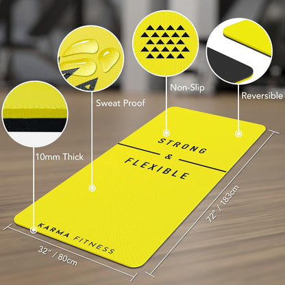 Large Workout Mat - 10mm Extra Thick Exercise Mat & Wide Yoga Mat, 72"x32"