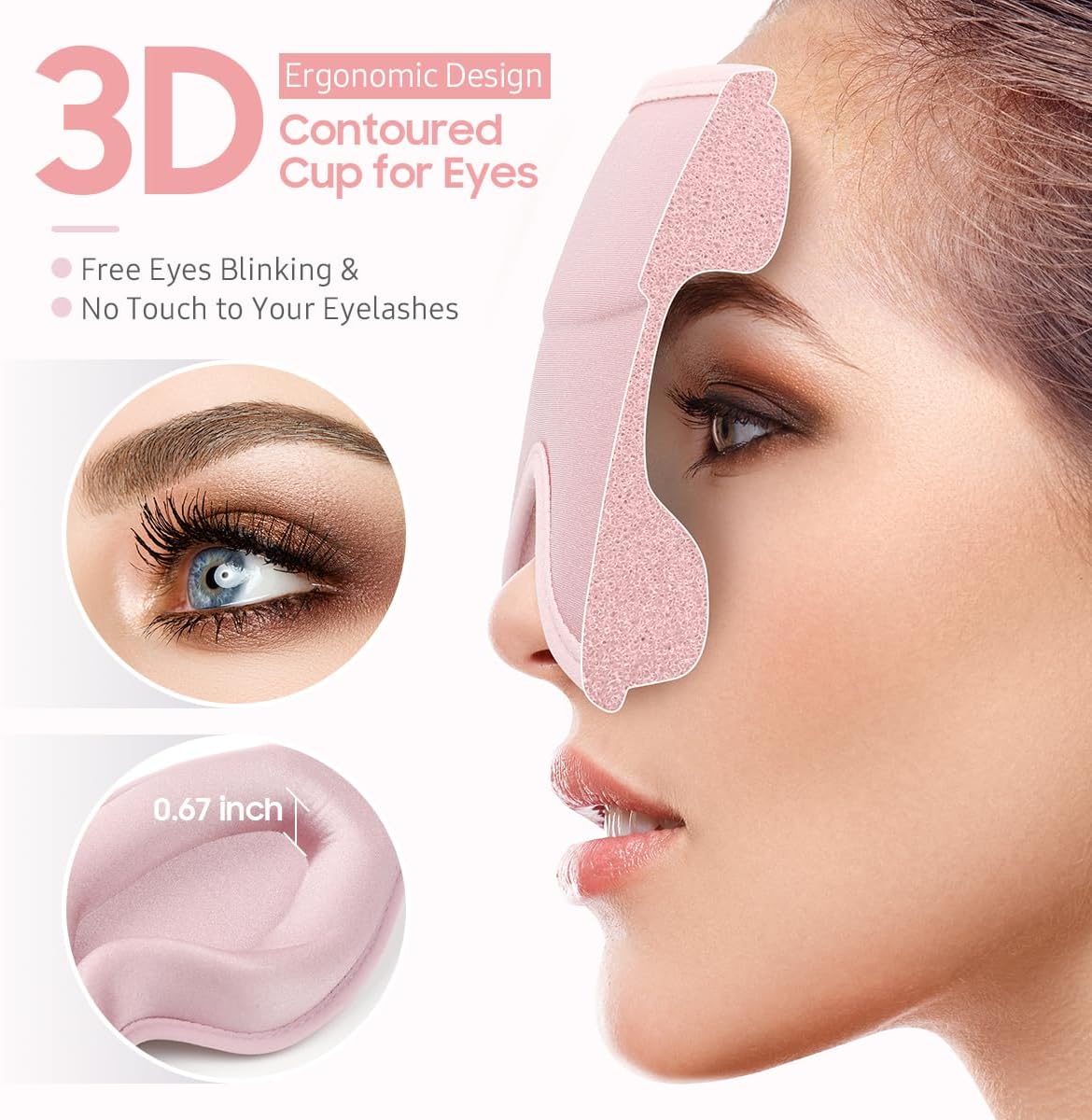 Sleep Mask, Premium Eye Mask for Sleeping, Total Blackout, Super Soft Comfort, Adjustable Fit, Upgraded 3D Ergonomic Designed Sleeping Mask for Home, Office, Travel, Meditation, Yoga, Pink