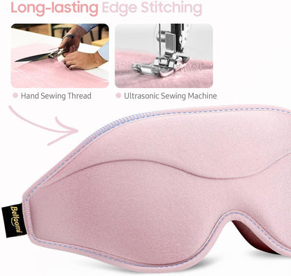 Sleep Mask, Premium Eye Mask for Sleeping, Total Blackout, Super Soft Comfort, Adjustable Fit, Upgraded 3D Ergonomic Designed Sleeping Mask for Home, Office, Travel, Meditation, Yoga, Pink