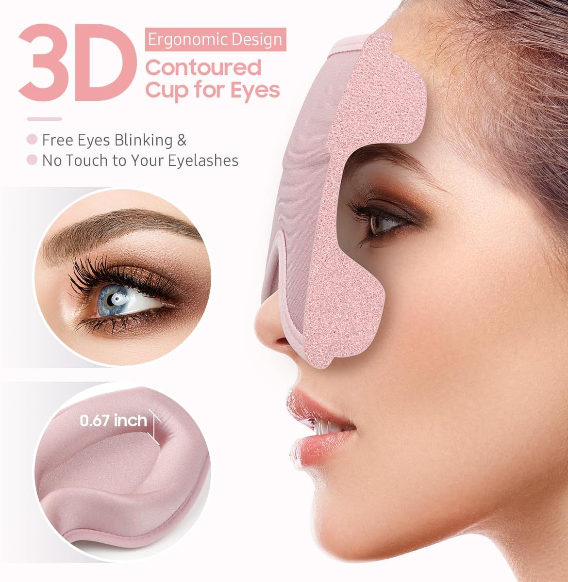 Sleep Mask, Premium Eye Mask for Sleeping, Total Blackout, Super Soft Comfort, Adjustable Fit, Upgraded 3D Ergonomic Designed Sleeping Mask for Home, Office, Travel, Meditation, Yoga, Pink