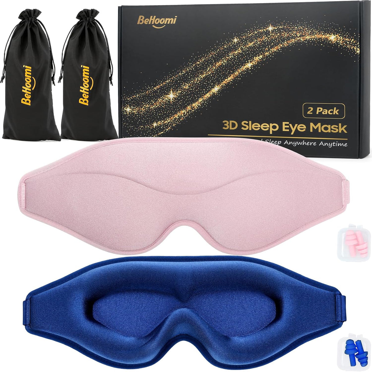 Sleep Mask, Premium Eye Mask for Sleeping, Total Blackout, Super Soft Comfort, Adjustable Fit, Upgraded 3D Ergonomic Designed Sleeping Mask for Home, Office, Travel, Meditation, Yoga, Pink