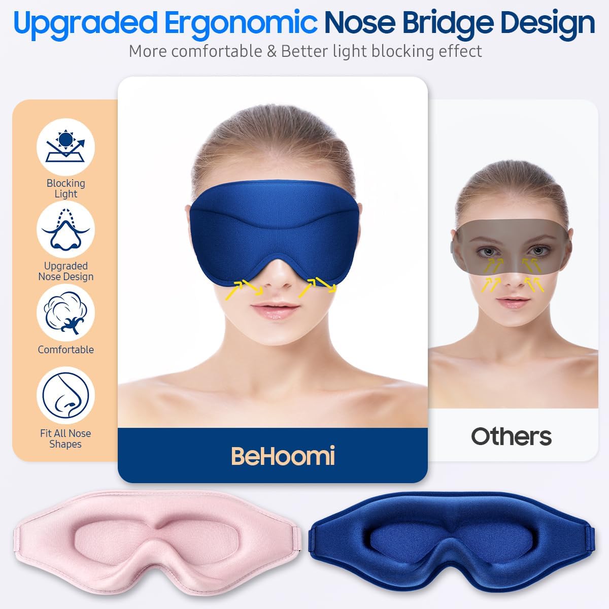 Sleep Mask, Premium Eye Mask for Sleeping, Total Blackout, Super Soft Comfort, Adjustable Fit, Upgraded 3D Ergonomic Designed Sleeping Mask for Home, Office, Travel, Meditation, Yoga, Pink