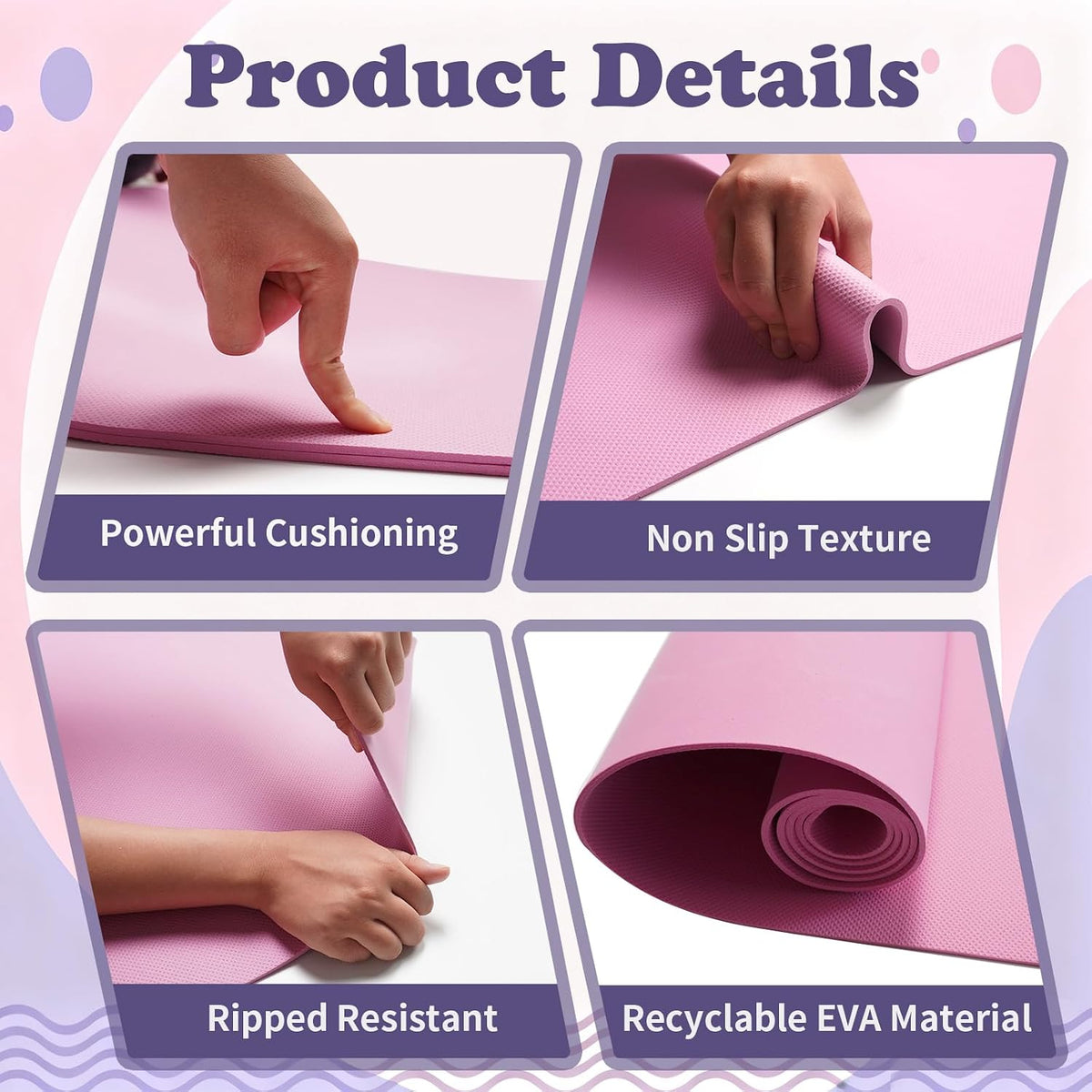 10 Pcs Yoga Mats Bulk 68'' x 24'' x 0.16 inch Thick Non Slip Texture Exercise Mats without Latex Gym Pads Bundle for Kids Adult Outdoor Yoga Pilates Workout(Multicolor)