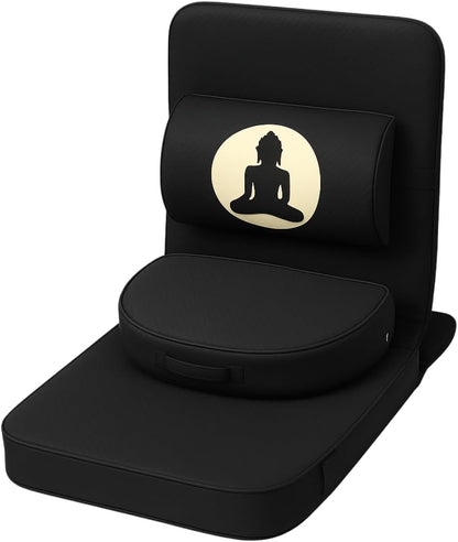 Friends of Meditation Relaxing Buddha Meditation Chair | Detachable Rectangular Back Support & Zafu Cushion | Portable Folding Chair | Floor Chair with Back Support | Yoga Chairs for Adults | Maroon