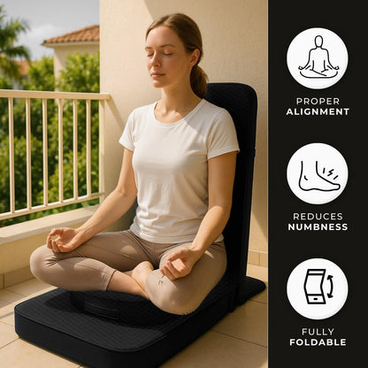 Friends of Meditation Relaxing Buddha Meditation Chair | Detachable Rectangular Back Support & Zafu Cushion | Portable Folding Chair | Floor Chair with Back Support | Yoga Chairs for Adults | Maroon