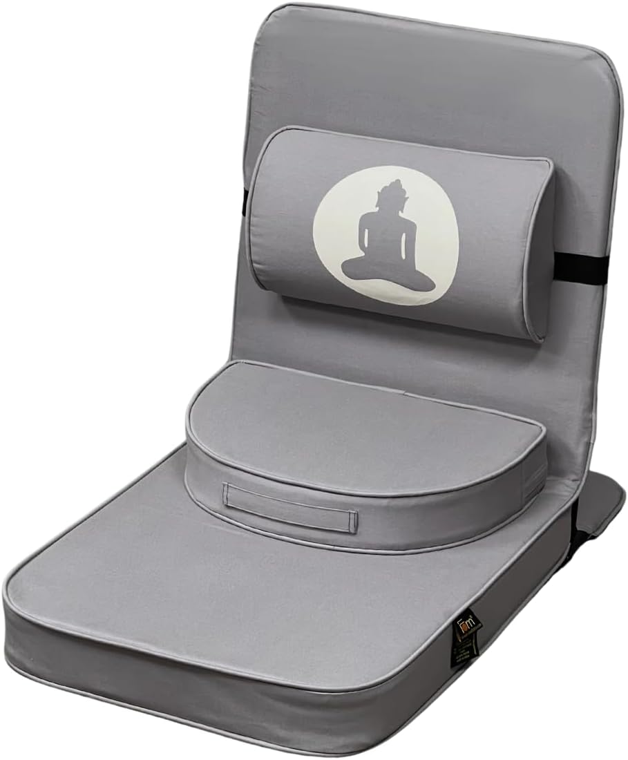 Friends of Meditation Relaxing Buddha Meditation Chair | Detachable Rectangular Back Support & Zafu Cushion | Portable Folding Chair | Floor Chair with Back Support | Yoga Chairs for Adults | Maroon