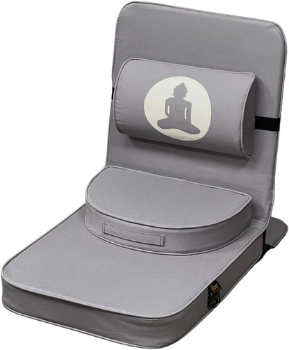 Friends of Meditation Relaxing Buddha Meditation Chair | Detachable Rectangular Back Support & Zafu Cushion | Portable Folding Chair | Floor Chair with Back Support | Yoga Chairs for Adults | Maroon