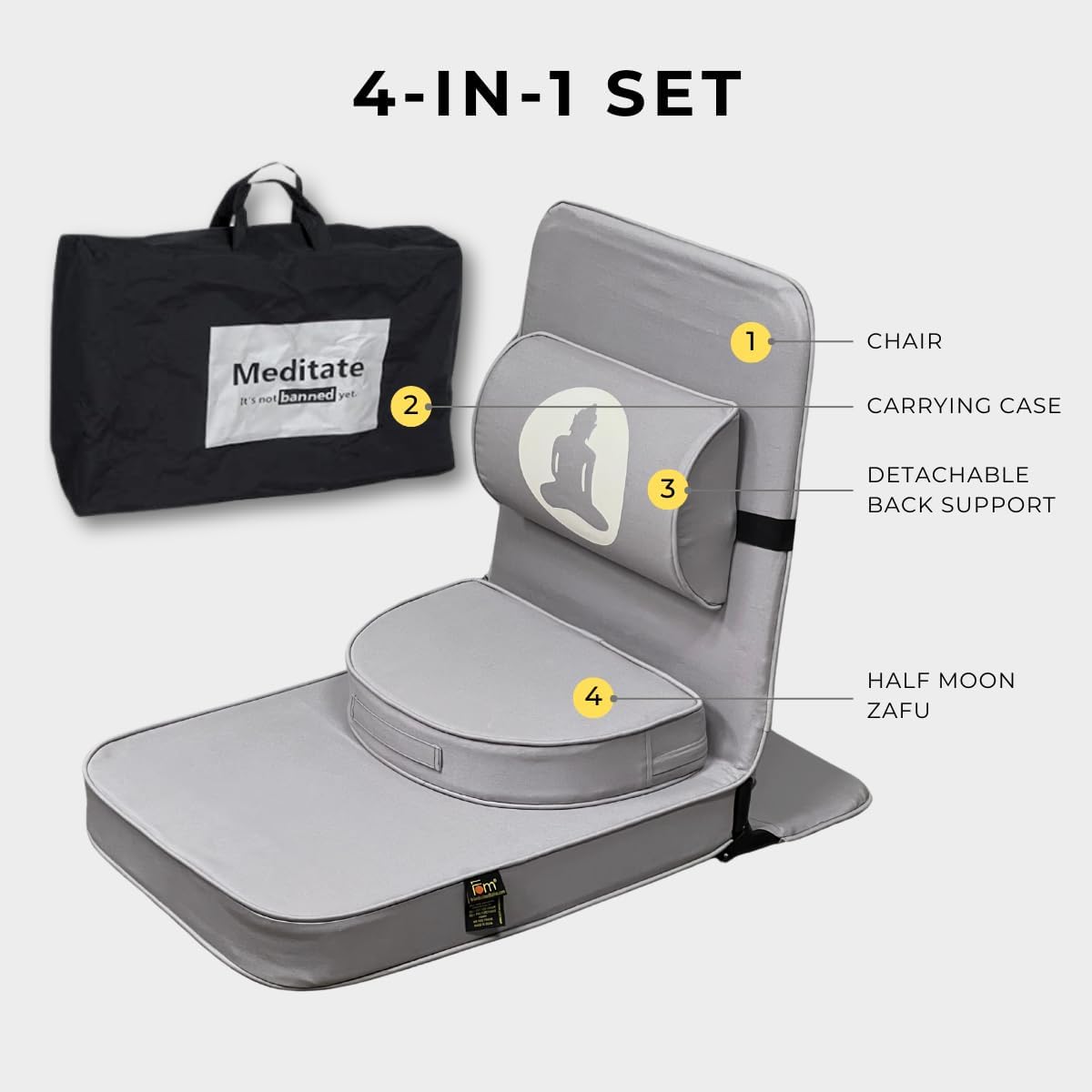Friends of Meditation Relaxing Buddha Meditation Chair | Detachable Rectangular Back Support & Zafu Cushion | Portable Folding Chair | Floor Chair with Back Support | Yoga Chairs for Adults | Maroon