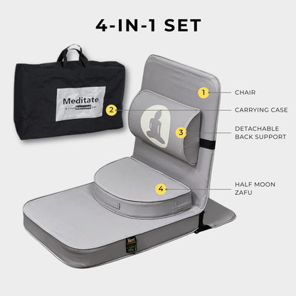 Friends of Meditation Relaxing Buddha Meditation Chair | Detachable Rectangular Back Support & Zafu Cushion | Portable Folding Chair | Floor Chair with Back Support | Yoga Chairs for Adults | Maroon