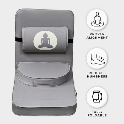 Friends of Meditation Relaxing Buddha Meditation Chair | Detachable Rectangular Back Support & Zafu Cushion | Portable Folding Chair | Floor Chair with Back Support | Yoga Chairs for Adults | Maroon