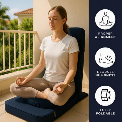 Friends of Meditation Relaxing Buddha Meditation Chair | Detachable Rectangular Back Support & Zafu Cushion | Portable Folding Chair | Floor Chair with Back Support | Yoga Chairs for Adults | Maroon