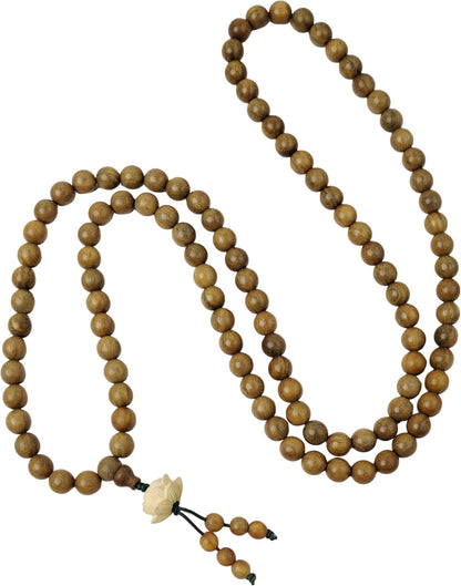 Natural Green Sandalwood 108 Mala Bead Necklace Buddhist Prayer Beads for Meditation or Yoga