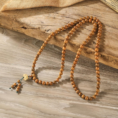 Natural Green Sandalwood 108 Mala Bead Necklace Buddhist Prayer Beads for Meditation or Yoga