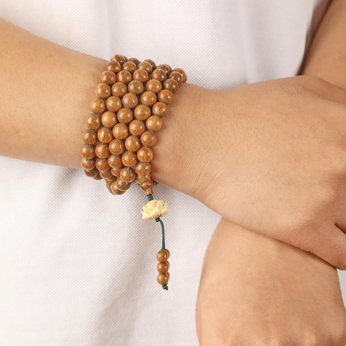 Natural Green Sandalwood 108 Mala Bead Necklace Buddhist Prayer Beads for Meditation or Yoga