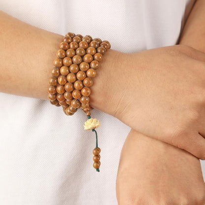 Natural Green Sandalwood 108 Mala Bead Necklace Buddhist Prayer Beads for Meditation or Yoga