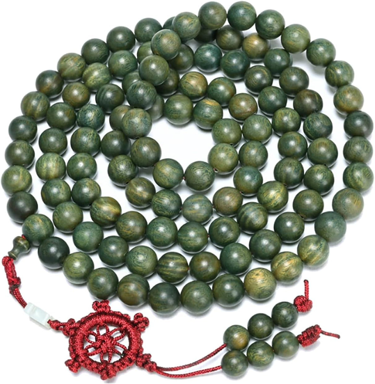 Natural Green Sandalwood 108 Mala Bead Necklace Buddhist Prayer Beads for Meditation or Yoga