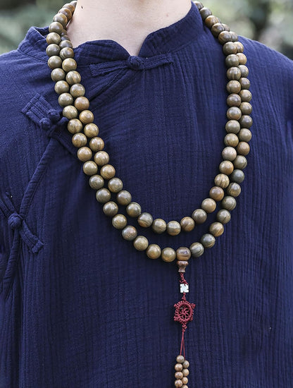Natural Green Sandalwood 108 Mala Bead Necklace Buddhist Prayer Beads for Meditation or Yoga