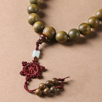 Natural Green Sandalwood 108 Mala Bead Necklace Buddhist Prayer Beads for Meditation or Yoga