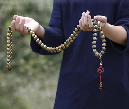 Natural Green Sandalwood 108 Mala Bead Necklace Buddhist Prayer Beads for Meditation or Yoga