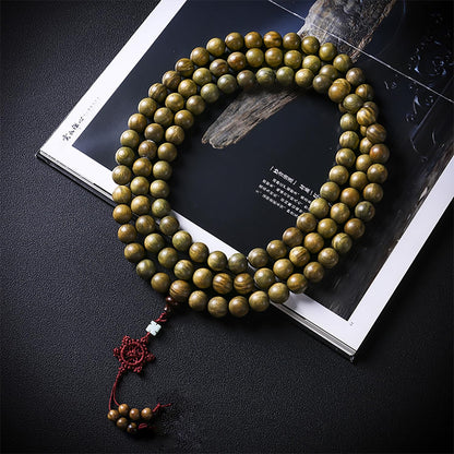 Natural Green Sandalwood 108 Mala Bead Necklace Buddhist Prayer Beads for Meditation or Yoga