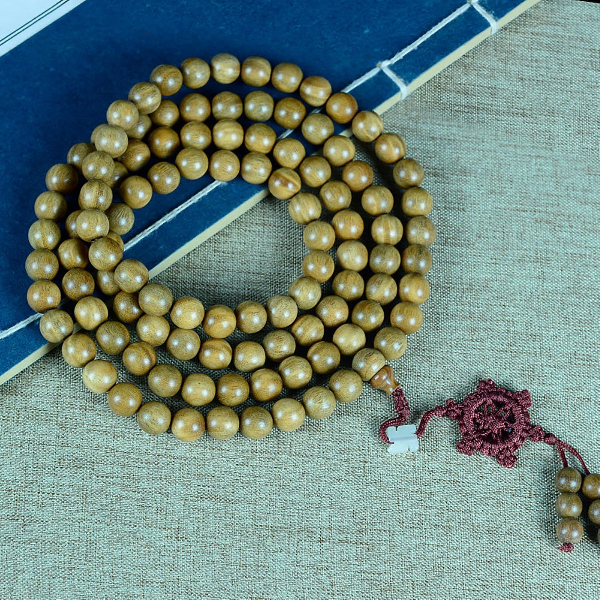 Natural Green Sandalwood 108 Mala Bead Necklace Buddhist Prayer Beads for Meditation or Yoga