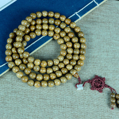 Natural Green Sandalwood 108 Mala Bead Necklace Buddhist Prayer Beads for Meditation or Yoga