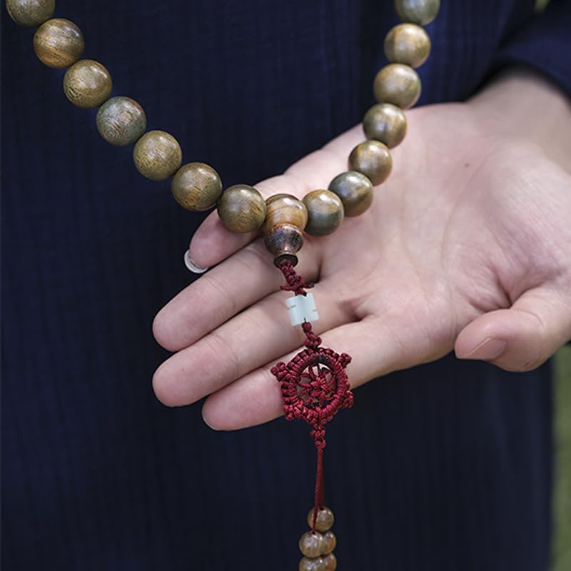 Natural Green Sandalwood 108 Mala Bead Necklace Buddhist Prayer Beads for Meditation or Yoga